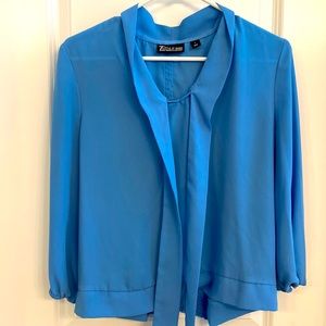 Baby Blue Button Down Back Blouse with Neck Tie